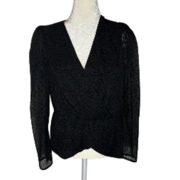 Express Black Solid Puff Sleeve V-Neck Top Size Large - Picture 1 of 8